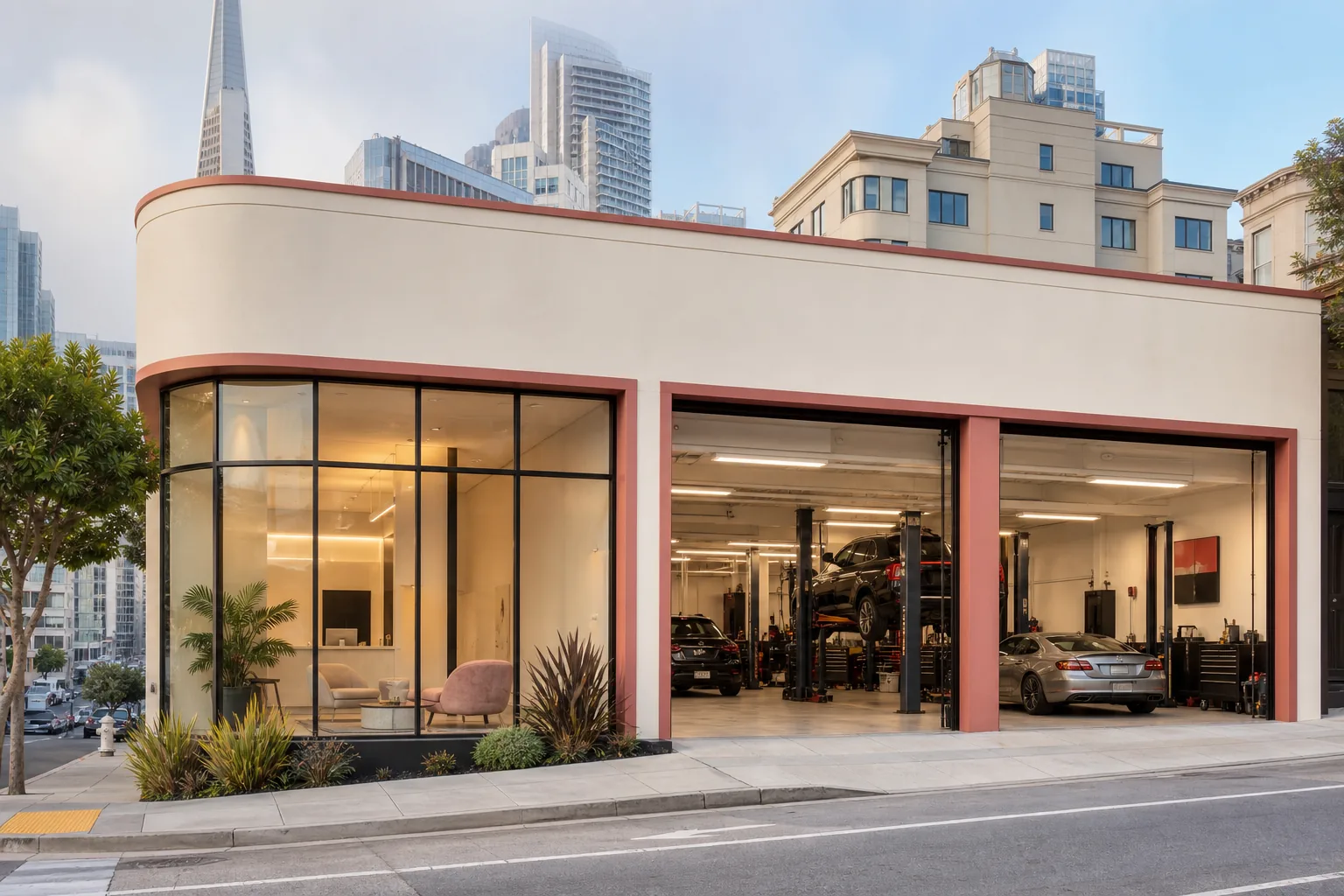 Exterior view of keratinocyte auto technical center in San Francisco, 1920x1080